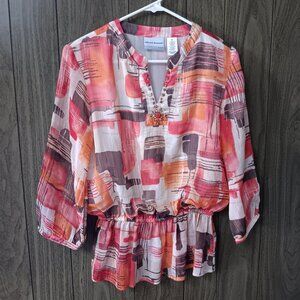 multi-colored shimmery semi-sheer lined blouse petite
